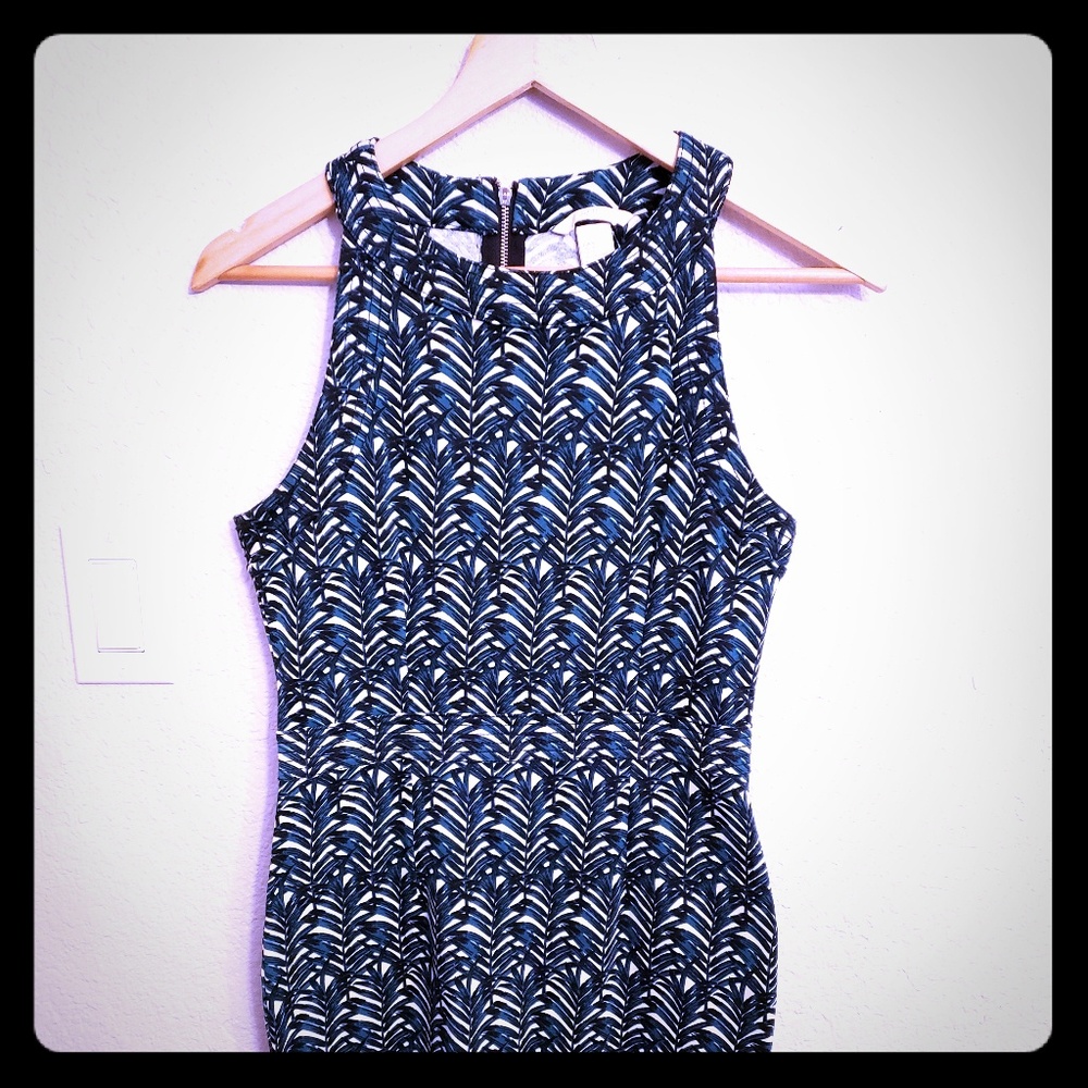 Tropical leaf print dress H&M green zipper down